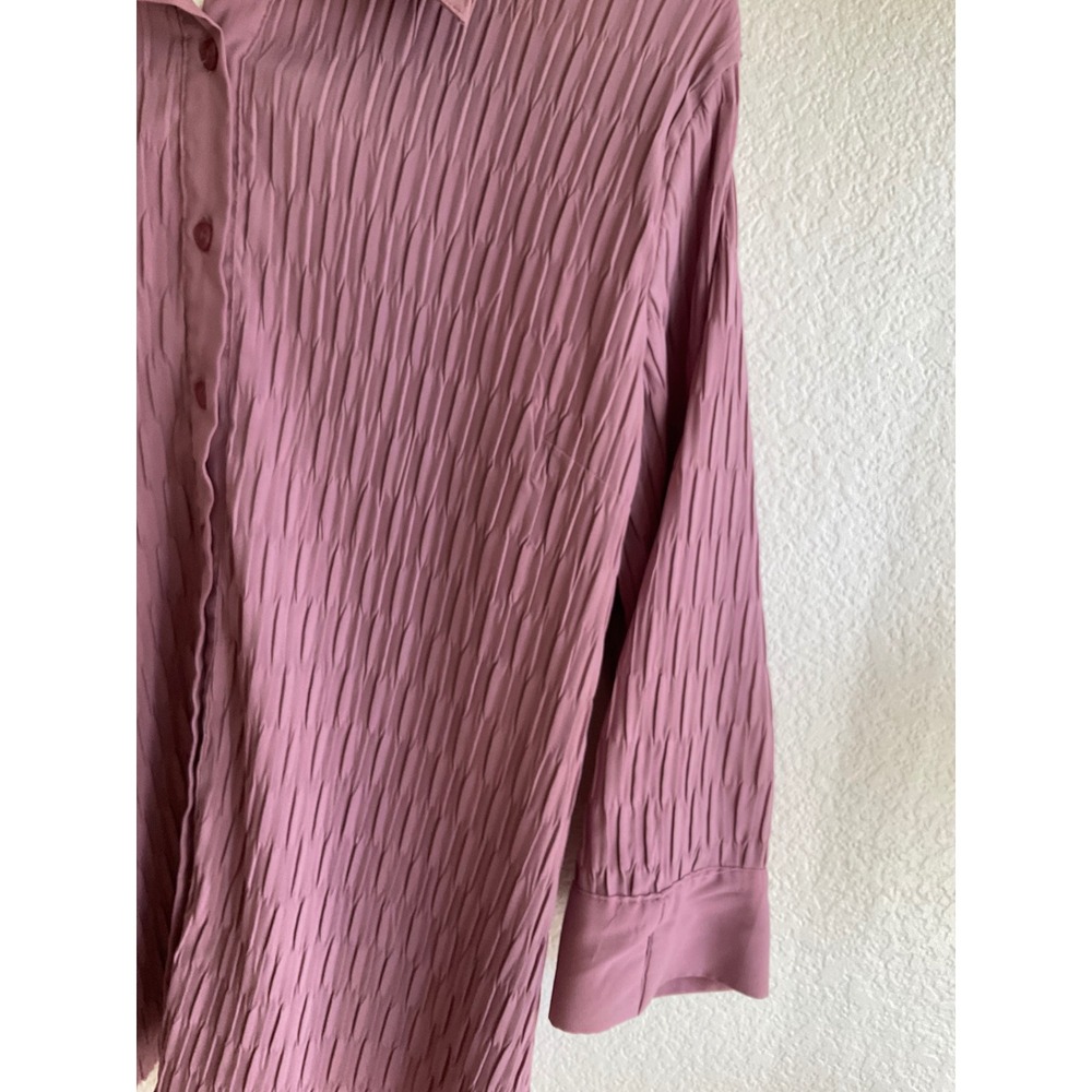 Apt. 9 Stretch Mauve Purple Crinkle Pleated Button Down Blouse 3/4 Sleeve Large - Picture 3 of 9